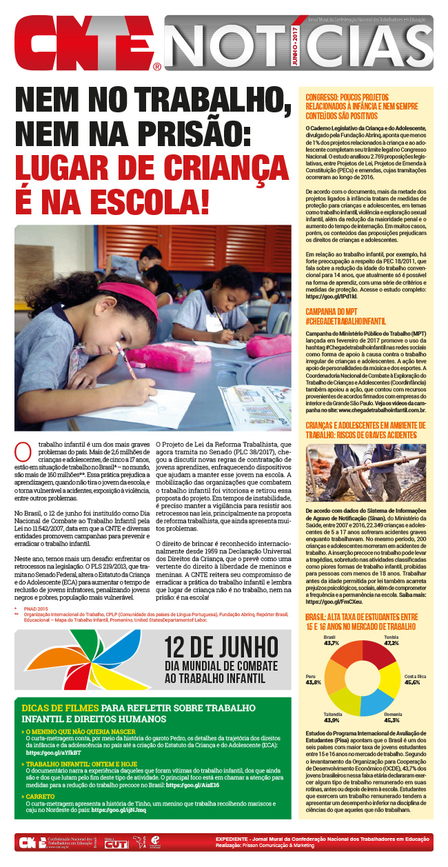 Jornal mural de combate ao trabalho infantil - CNTE